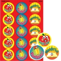 Stinky Stickers: School (T-6418) 15枚×4ｼｰﾄ 直径2.5㎝ アップルの香り